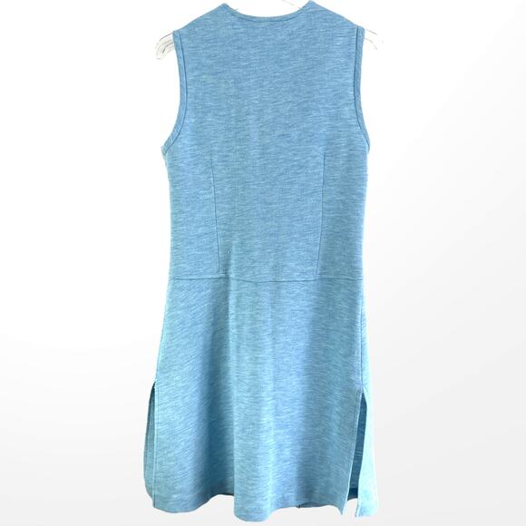 60s Vintage Blue A Line Sleeveless Tunic Open Front Shirt Dress Nautical Buttons - Picture 3 of 7